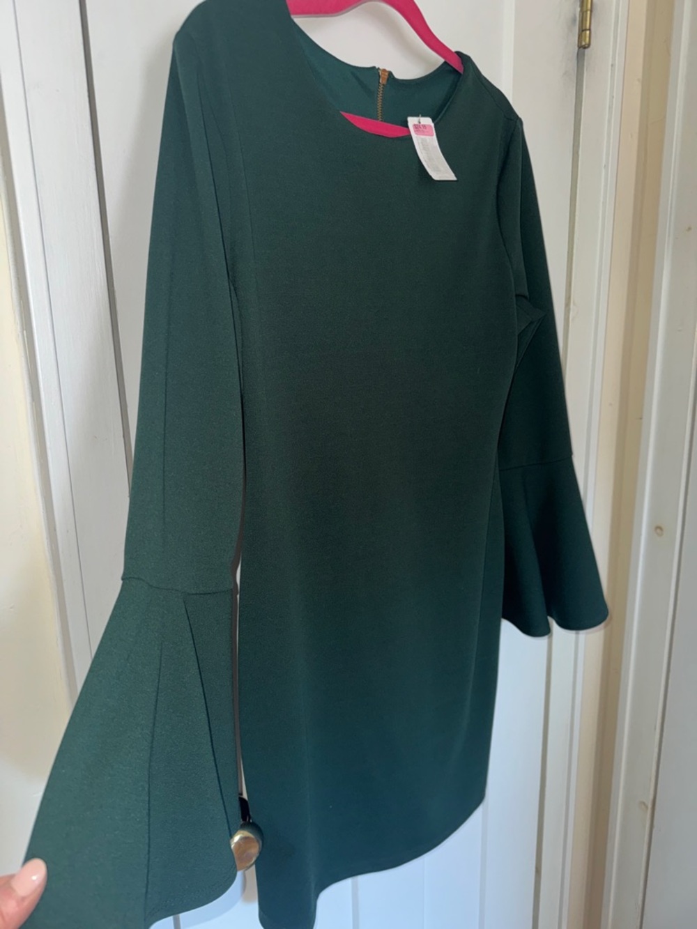 B Darlin Dark Green Long Sleeve Shift Dress with Bell Sleeves